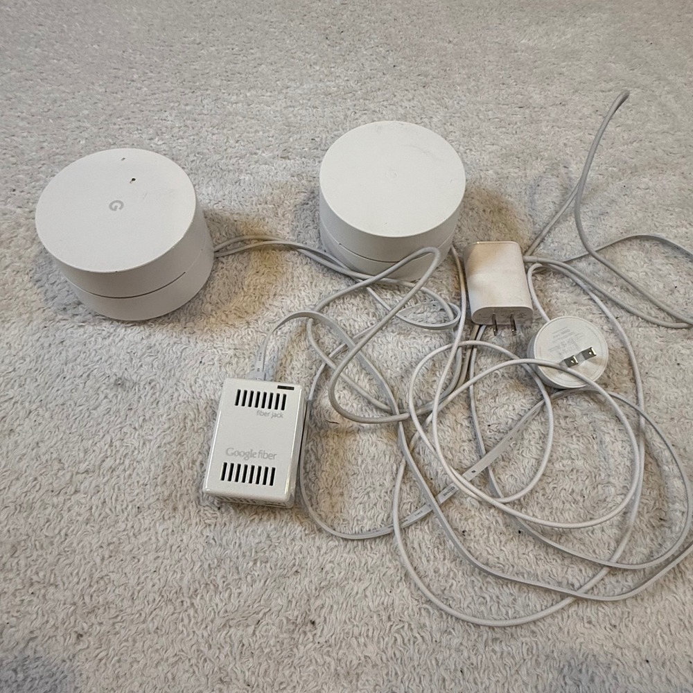 Google WiFi Mesh System AC1200 Model GJ2CQ with Google Fiber Jack White 2 Pack